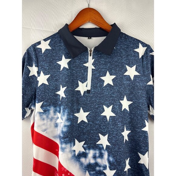 Soneven American Flag Polo Shirt M Polyester & Elastane - Picture 1 of 6